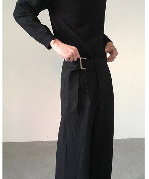 coln ワイドスラックス COLN】Slacks Buckle Belt Big Silhouette Straight（スラックス