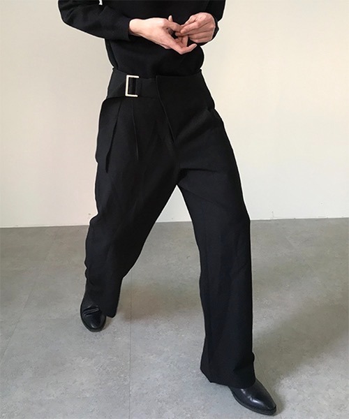 スラックス [COLN] essay belted wide slacks (3c) COLN】Slacks Buckle Belt Big Silhouette Straight（スラックス