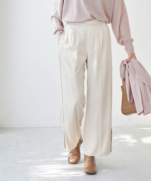 サテンサイドスリットパンツ その他パンツ その他パンツ パンツ Rope Picnic ロペピクニック のファッション Rope Emur