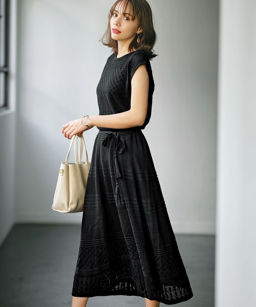 GeeRA(ジーラ)の「透かし編ロングニットワンピース(ワンピース・レディース・ネイビー/ブラック・LARGE/MEDIUM/X-LARGE)」の1枚目の写真