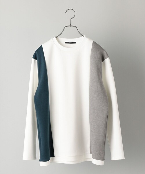 SHIPS（シップス）の「SHIPS: パネル アシンメトリー ポンチ ロングスリーブ カットソー (ロンT) 21SS（Tシャツ/カットソー・メンズ・ホワイト/ベージュ/ブルー/ネイビー・SMALL/MEDIUM/LARGE/X-LARGE）」の2枚目の写真