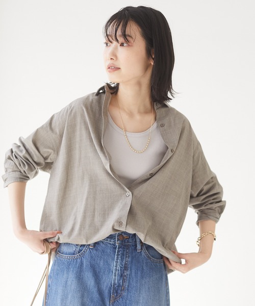 CRAFT STANDARD BOUTIQUE(クラフトスタンダードブティック)の「綿レーヨンレギュラーカラーシャツ *◇(シャツ/ブラウス・レディース・アイボリー/モカ/ミント/チェック/ブラック系その他/ブルー系その他・MEDIUM/LARGE)」の6枚目の写真