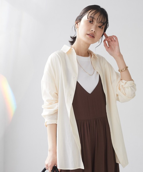 CRAFT STANDARD BOUTIQUE(クラフトスタンダードブティック)の「綿レーヨンレギュラーカラーシャツ *◇(シャツ/ブラウス・レディース・アイボリー/モカ/ミント/チェック/ブラック系その他/ブルー系その他・MEDIUM/LARGE)」の2枚目の写真