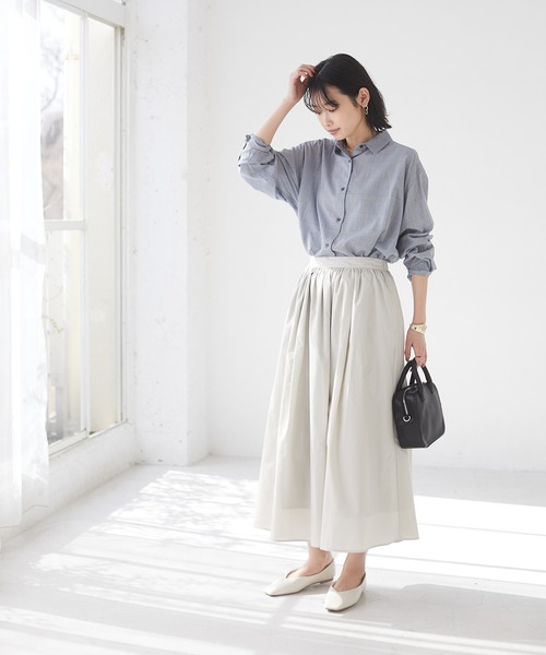 CRAFT STANDARD BOUTIQUE(クラフトスタンダードブティック)の「綿レーヨンレギュラーカラーシャツ *◇(シャツ/ブラウス・レディース・アイボリー/モカ/ミント/チェック/ブラック系その他/ブルー系その他・MEDIUM/LARGE)」の9枚目の写真