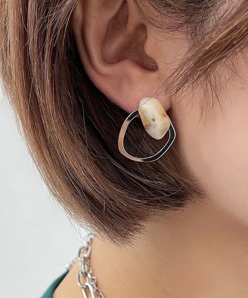 apres jour mignon(アプレジュールミニョン)の「【apresjour mignon×ARIAZ】ストーンサークルピアス(ピアス(両耳用)・レディース・ライトブルー/ダークブラウン/ミント/ライトベージュ・ONESIZE)」の1枚目の写真