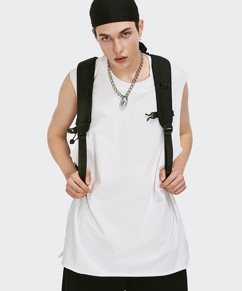 INFLATION(インフレーション)の「INFLATION(インフレーション)カットオフクルーネックタンクトップ カットソー ノースリーブ(タンクトップ・メンズ・ホワイト/チャコールグレー/カーキ/ライトグリーン・M/L/XL)」の2枚目の写真