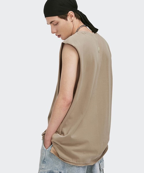 INFLATION(インフレーション)の「INFLATION(インフレーション)カットオフクルーネックタンクトップ カットソー ノースリーブ(タンクトップ・メンズ・ホワイト/チャコールグレー/カーキ/ライトグリーン・M/L/XL)」の4枚目の写真