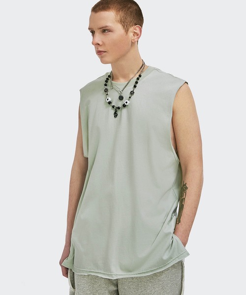 INFLATION(インフレーション)の「INFLATION(インフレーション)カットオフクルーネックタンクトップ カットソー ノースリーブ(タンクトップ・メンズ・ホワイト/チャコールグレー/カーキ/ライトグリーン・M/L/XL)」の1枚目の写真