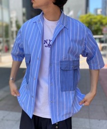 CIAOPANIC | ストライプ柄切替ビッグシルエットオープンカラーCPOシャツ(シャツ/ブラウス)