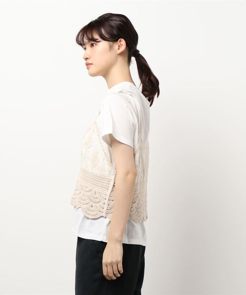 tiptop（ティップトップ）の「2021SS カギ針風キャミソール×Tシャツセット（ベスト・レディース・アイボリー/ピンク/グリーン/ブラック・FREE）」の7枚目の写真