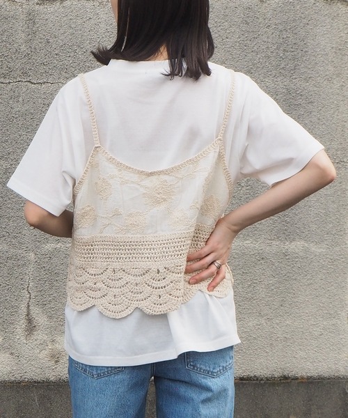 tiptop（ティップトップ）の「2021SS カギ針風キャミソール×Tシャツセット（ベスト・レディース・アイボリー/ピンク/グリーン/ブラック・FREE）」の13枚目の写真