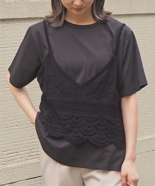 tiptop（ティップトップ）の「2021SS カギ針風キャミソール×Tシャツセット（ベスト・レディース・アイボリー/ピンク/グリーン/ブラック・FREE）」の14枚目の写真