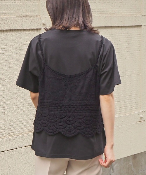 tiptop（ティップトップ）の「2021SS カギ針風キャミソール×Tシャツセット（ベスト・レディース・アイボリー/ピンク/グリーン/ブラック・FREE）」の15枚目の写真