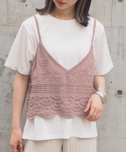 tiptop（ティップトップ）の「2021SS カギ針風キャミソール×Tシャツセット（ベスト・レディース・アイボリー/ピンク/グリーン/ブラック・FREE）」の17枚目の写真