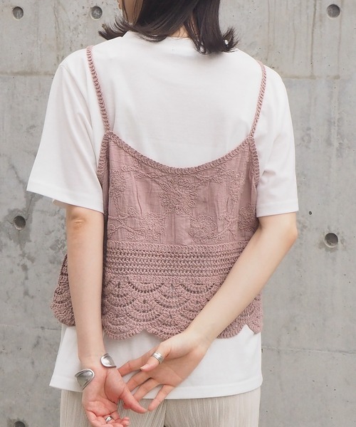 tiptop（ティップトップ）の「2021SS カギ針風キャミソール×Tシャツセット（ベスト・レディース・アイボリー/ピンク/グリーン/ブラック・FREE）」の18枚目の写真