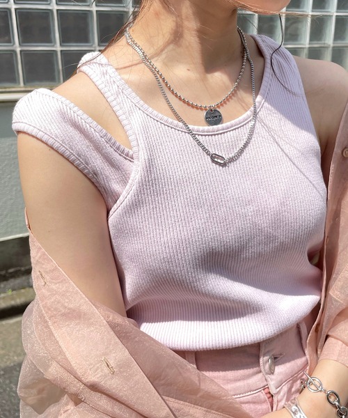 Chico（チコ）の「パット付きレイヤードアメスリタンク（タンクトップ・レディース・ブラック/ホワイト/ピンク/チャコールグレー・FREE）」の4枚目の写真