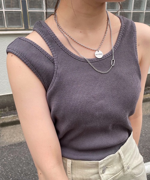 Chico（チコ）の「パット付きレイヤードアメスリタンク（タンクトップ・レディース・ブラック/ホワイト/ピンク/チャコールグレー・FREE）」の3枚目の写真