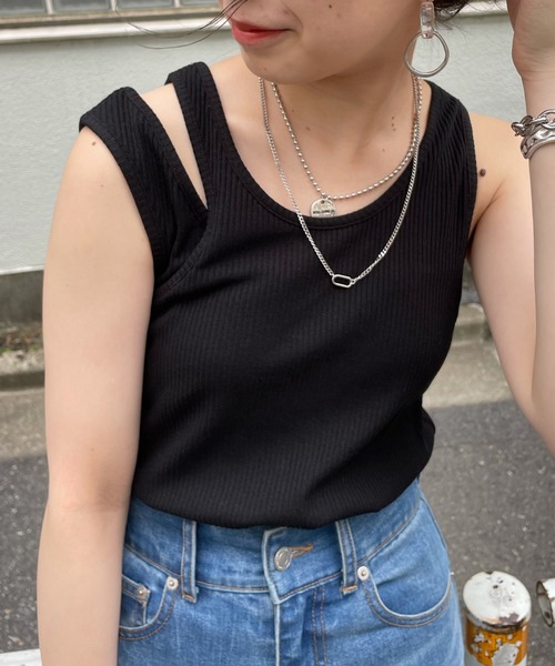 Chico（チコ）の「パット付きレイヤードアメスリタンク（タンクトップ・レディース・ブラック/ホワイト/ピンク/チャコールグレー・FREE）」の15枚目の写真