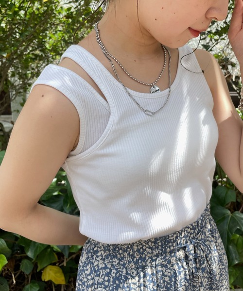 Chico（チコ）の「パット付きレイヤードアメスリタンク（タンクトップ・レディース・ブラック/ホワイト/ピンク/チャコールグレー・FREE）」の5枚目の写真