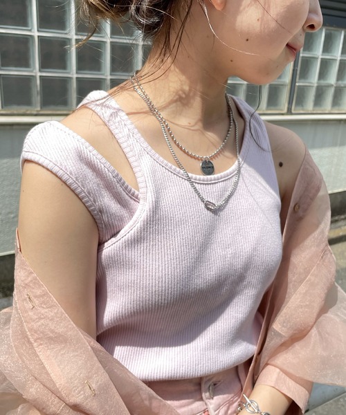 Chico（チコ）の「パット付きレイヤードアメスリタンク（タンクトップ・レディース・ブラック/ホワイト/ピンク/チャコールグレー・FREE）」の10枚目の写真