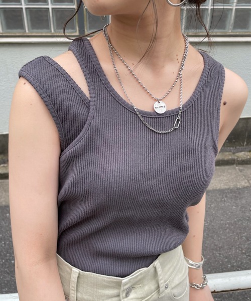 Chico（チコ）の「パット付きレイヤードアメスリタンク（タンクトップ・レディース・ブラック/ホワイト/ピンク/チャコールグレー・FREE）」の12枚目の写真