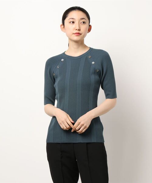 IENA   リブハーフスリーブプルオーバー IENA（イエナ）の「ランダムリブハーフスリーブプルオーバー（ニット