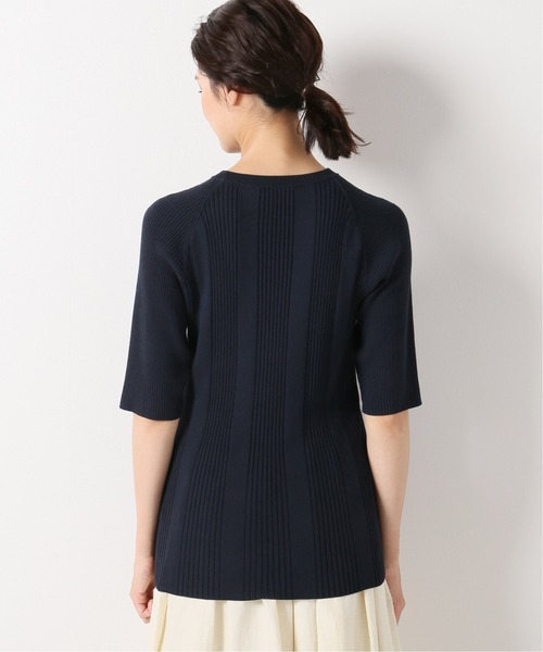 【新品未使用タグ付】 イエナ ランダムリブハーフスリーブプルオーバー リブニット IENA（イエナ）の「ランダムリブハーフスリーブプルオーバー