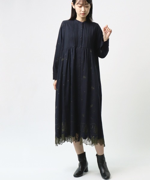 marble sud（マーブルシュッド）の「【 marble sud / マーブルシュッド 】Bat Lace ピンタックOP　03BF069008（Tシャツ/カットソー・レディース・ネイビー/ブラウン/グリーン・FREE）」の10枚目の写真