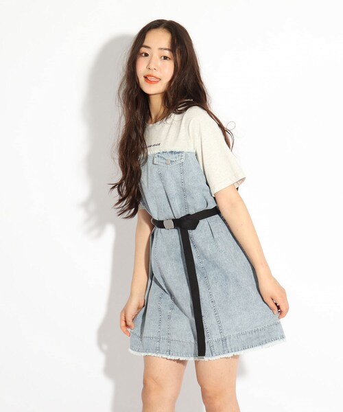 セール ベルト付デニムドッキングワンピース ワンピース Pink Latte ピンクラテ のファッション通販 Zozotown