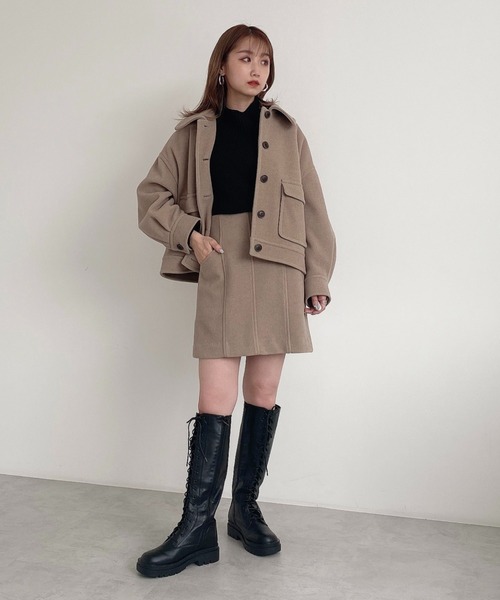 FREE'S MART（フリーズマート）の「【Sシリーズ対応】◆TRメルトンパネル切替ミニスカート（スカート・レディース・ベージュ/ピンク/グリーン/モカ・SMALL/MEDIUM）」の7枚目の写真