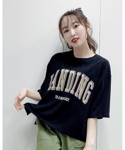 Cutie Blonde（キューティーブロンド）の「◆【S-L】ルーズBIGロゴプルオーバー（Tシャツ/カットソー・レディース・ピンク系/ブラック/ライトベージュ/ダークグリーン・02/03/01）」の17枚目の写真