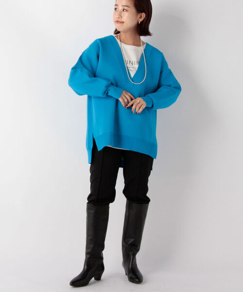 NOLLEY’S（ノーリーズ）の「ボートネックプリントロンT（Tシャツ/カットソー・レディース・パープル/オフホワイト/チャコールグレー・38）」の9枚目の写真