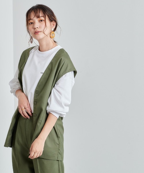 cepo(セポ)の「レーヨンリネンベスト セットアップ可能(ベスト・レディース・オリーブ/ブラック・M)」の1枚目の写真