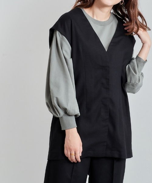 cepo(セポ)の「レーヨンリネンベスト セットアップ可能(ベスト・レディース・オリーブ/ブラック・M)」の2枚目の写真