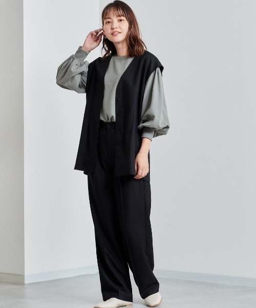 cepo(セポ)の「レーヨンリネンベスト セットアップ可能(ベスト・レディース・オリーブ/ブラック・M)」の6枚目の写真