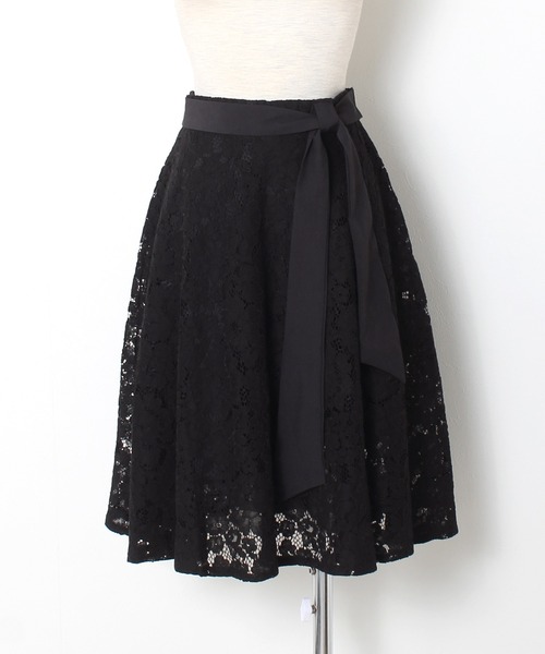 Grandeir（グランディール）の「ウエストリボン レース フレアスカート（スカート・レディース・ブラック/アイボリー・M）」の7枚目の写真