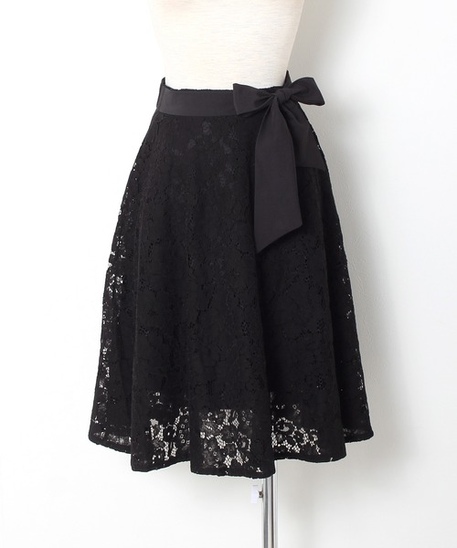 Grandeir（グランディール）の「ウエストリボン レース フレアスカート（スカート・レディース・ブラック/アイボリー・M）」の10枚目の写真