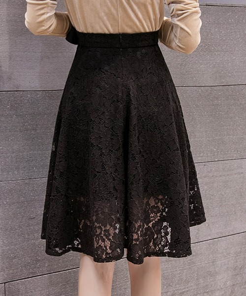 Grandeir（グランディール）の「ウエストリボン レース フレアスカート（スカート・レディース・ブラック/アイボリー・M）」の18枚目の写真