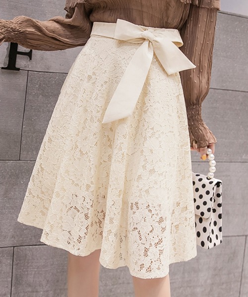 Grandeir（グランディール）の「ウエストリボン レース フレアスカート（スカート・レディース・ブラック/アイボリー・M）」の19枚目の写真