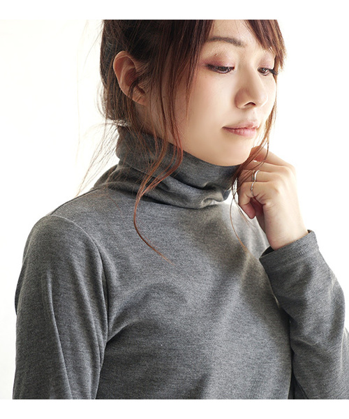 着た瞬間あったかい】無地＆ボーダー 裏起毛タートルネックカットソー