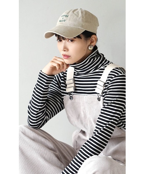 zootie（ズーティー）の「【着た瞬間あったかい】無地＆ボーダー 裏起毛タートルネックカットソー（Tシャツ/カットソー・レディース・チャコール/オレンジ/ブラック×グレー/アイボリー/ブラック/ライトベージュ/バーガンディー/ブラック×ホワイト/マスタード/杢グレー/ダークグリーン・L/M/LL）」の21枚目の写真