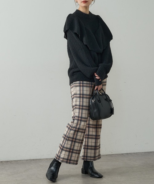 natural couture(ナチュラルクチュール)の「ハイウエストモクロディフレアパンツ(その他パンツ・レディース・チェック/ブラック/ライトベージュ/ブラウン・FREE)」の4枚目の写真