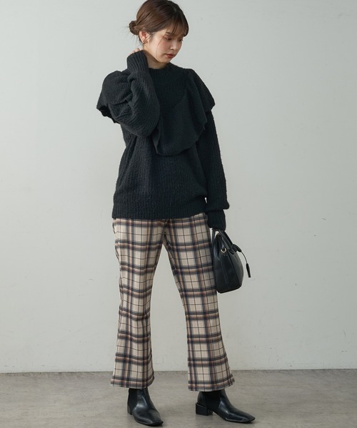 natural couture(ナチュラルクチュール)の「ハイウエストモクロディフレアパンツ(その他パンツ・レディース・チェック/ブラック/ライトベージュ/ブラウン・FREE)」の16枚目の写真