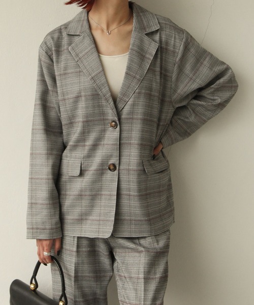 Chillfar（チルファー）の「チェック柄シングルテーラードャケット（テーラードジャケット・レディース・ダークブラウン/グレー/ブラウン・FREE）」の10枚目の写真