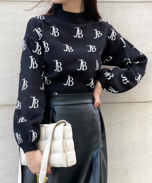 Julia Boutique（ジュリアブティック）の「JBロゴ柄長袖ニットトップス/21554（ニット/セーター・レディース・ブラック/ホワイト/ピンク・ONE）」の3枚目の写真