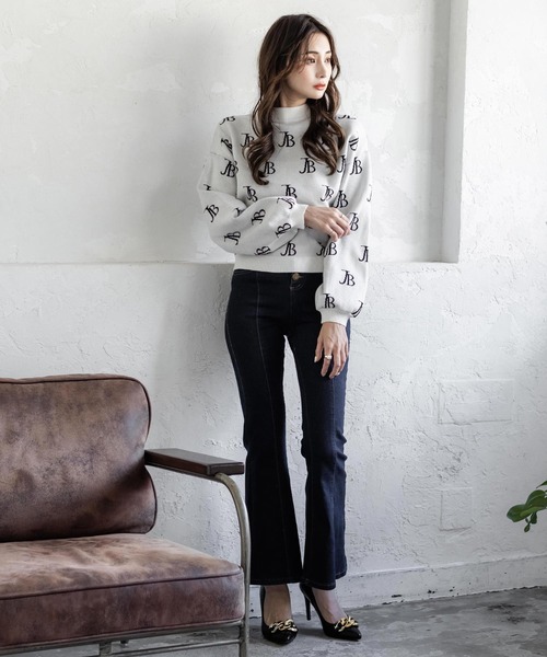 Julia Boutique（ジュリアブティック）の「JBロゴ柄長袖ニットトップス/21554（ニット/セーター・レディース・ブラック/ホワイト/ピンク・ONE）」の17枚目の写真