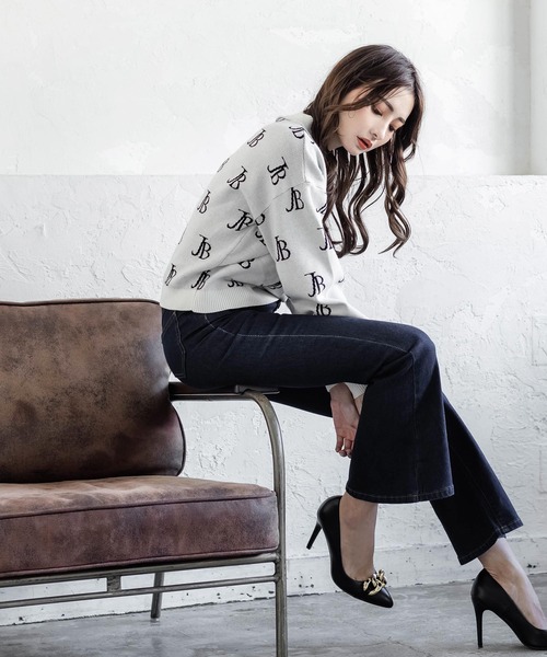 Julia Boutique（ジュリアブティック）の「JBロゴ柄長袖ニットトップス/21554（ニット/セーター・レディース・ブラック/ホワイト/ピンク・ONE）」の10枚目の写真