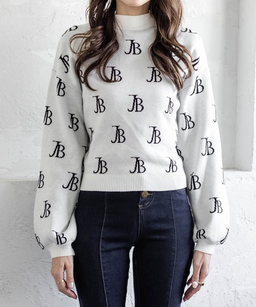 Julia Boutique（ジュリアブティック）の「JBロゴ柄長袖ニットトップス/21554（ニット/セーター・レディース・ブラック/ホワイト/ピンク・ONE）」の6枚目の写真