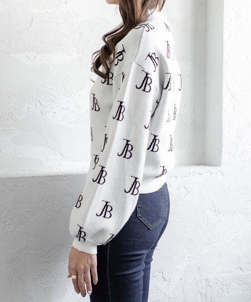 Julia Boutique（ジュリアブティック）の「JBロゴ柄長袖ニットトップス/21554（ニット/セーター・レディース・ブラック/ホワイト/ピンク・ONE）」の14枚目の写真