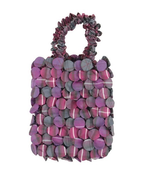 BIRTHDAY BAR(バースデイバー)の「HAM-12 Botan-Shibori Bag ボタンしぼりバッグ チェック柄 /エコバッグ(ハンドバッグ・レディース・グレー/ピンク/グリーン・フリー)」の4枚目の写真
